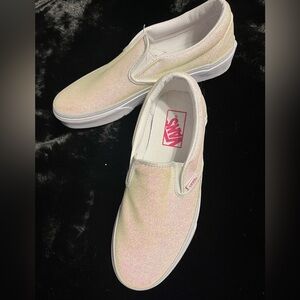 Vans Classic Slip Ons White iridescent Glitter Sneakers. UV activated